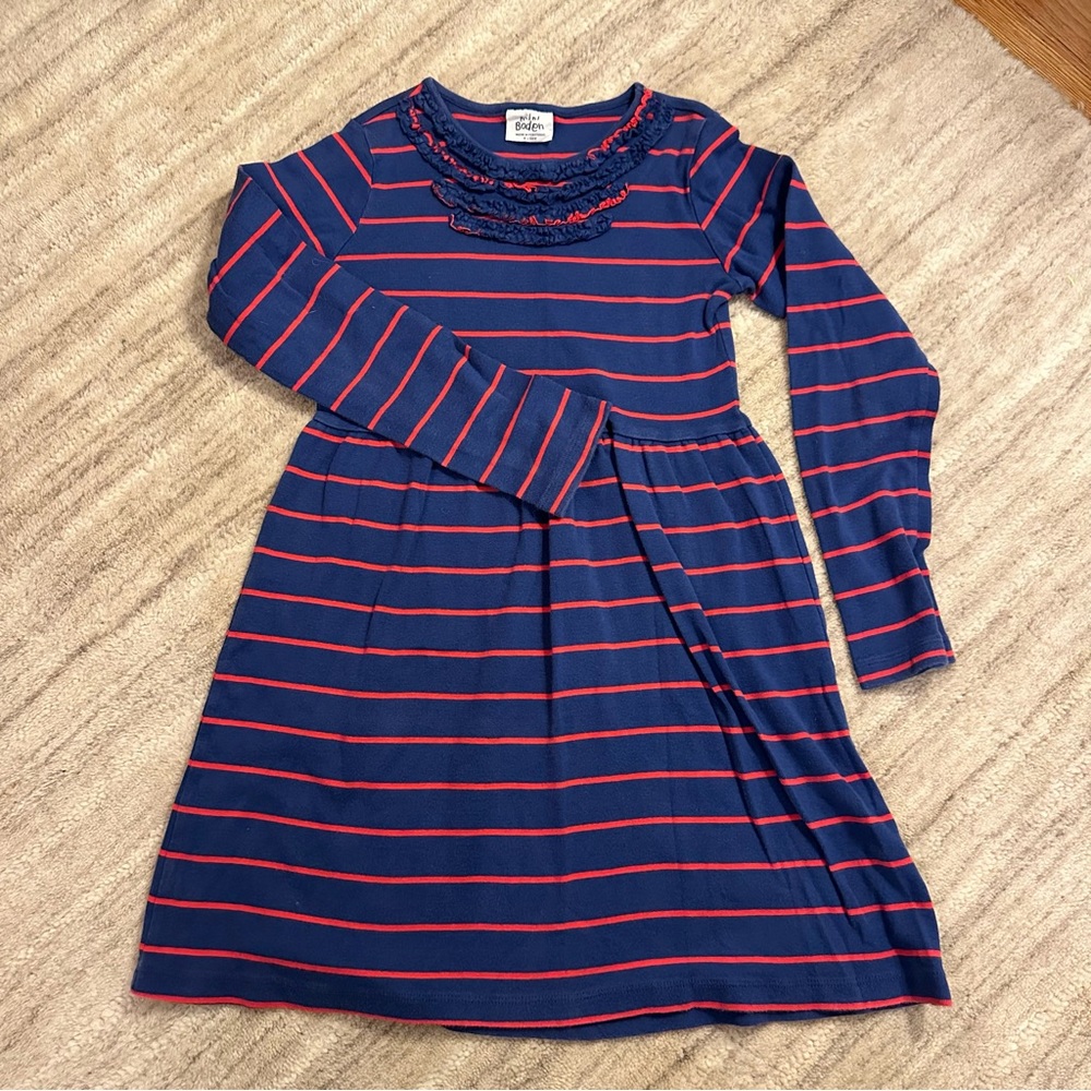 Mini Boden Navy and Red Striped Dress size 9-10
